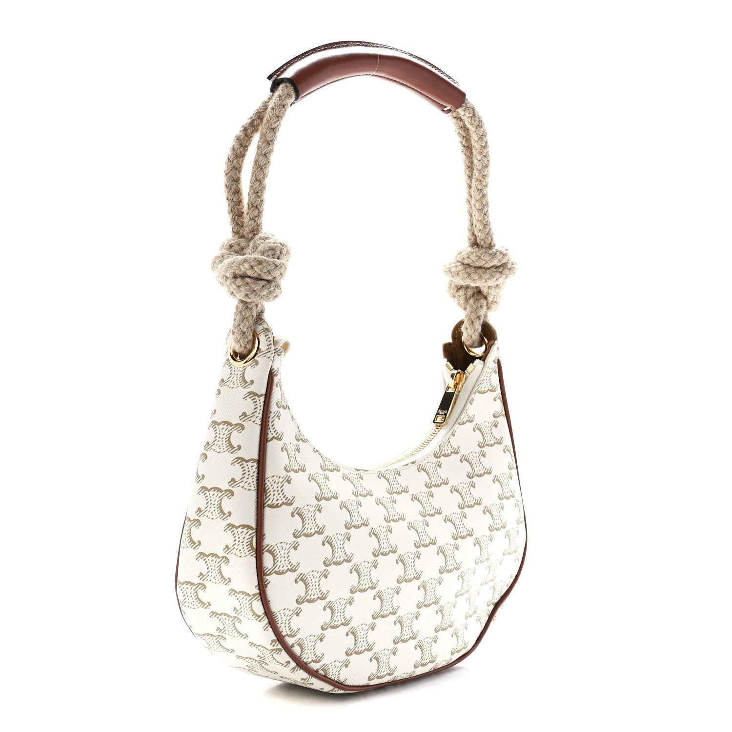 Celine Canvas Calfskin Ava Rope Triomphe Shoulder Bag White 3 of 12