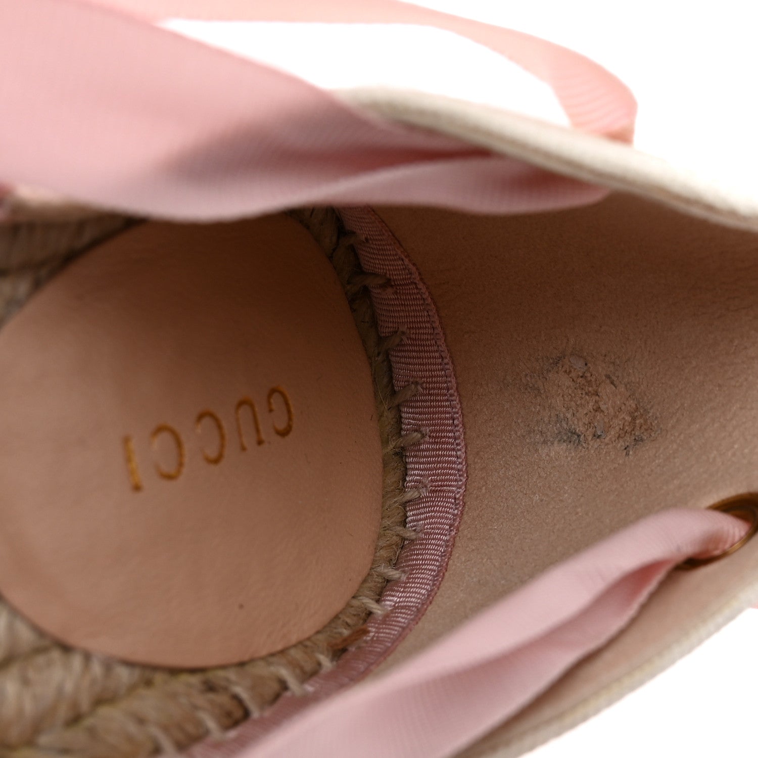Gucci Canvas Grossgrain Embroidered Judit Ankle Wrap Platform 35/120mm Espadrille Wedges 37 White Shell 10 of 11