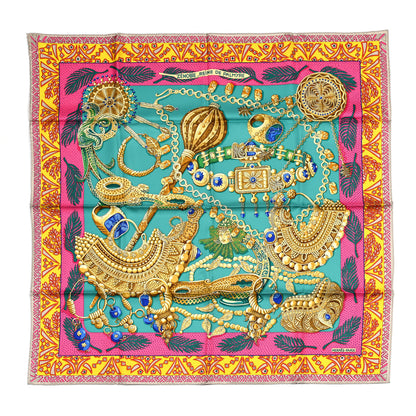 Hermes Silk Zenobie Reine De Palmyre Scarf 90 Vert d'Eau Rose Jaune Vif 2 of 8