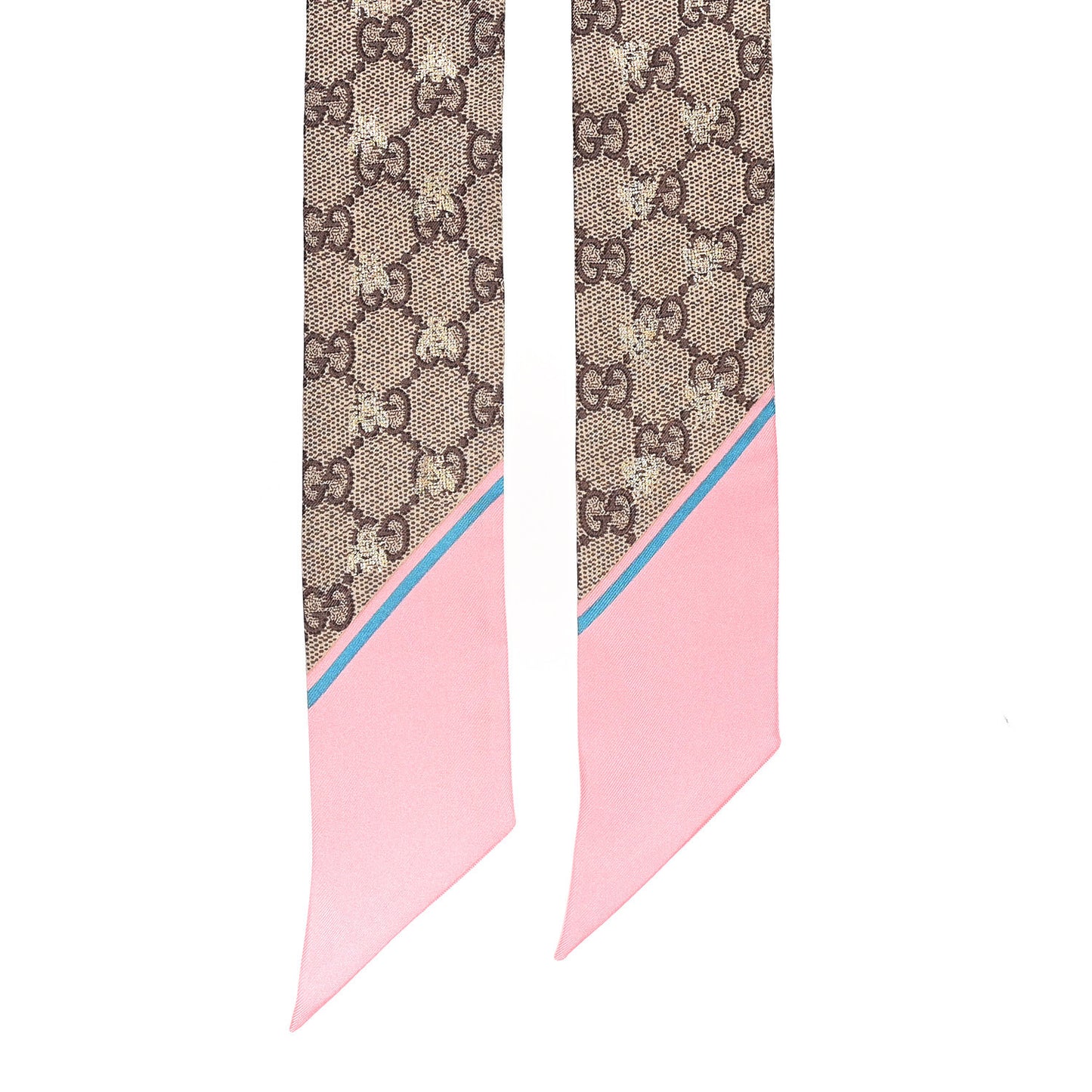 Silk Twill GG Monogram GG Bee Neck Bow Scarf Roseate Sky Blue