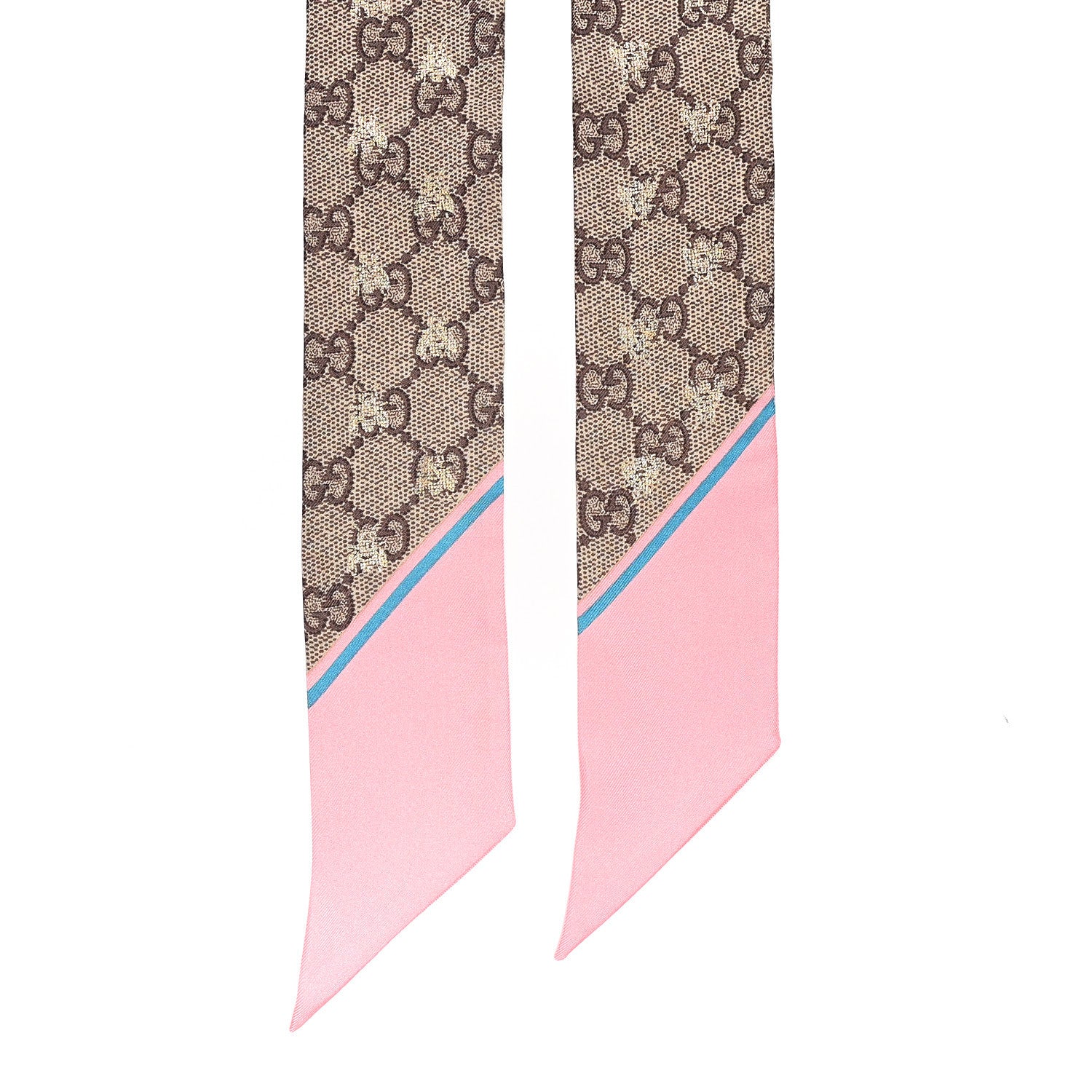 Gucci Silk Twill GG Monogram GG Bee Neck Bow Scarf Roseate Sky Blue 2 of 3