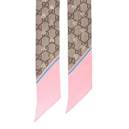 Gucci Silk Twill GG Monogram GG Bee Neck Bow Scarf Roseate Sky Blue 2 of 3