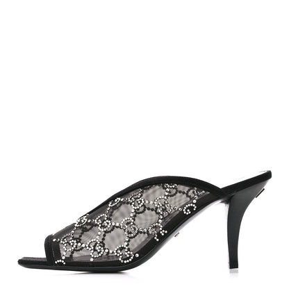 Gucci Tela Retino Kid Scamosciato Crystal GG Monogram Square G 95mm Slide Sandals 38 Black 1 of 10