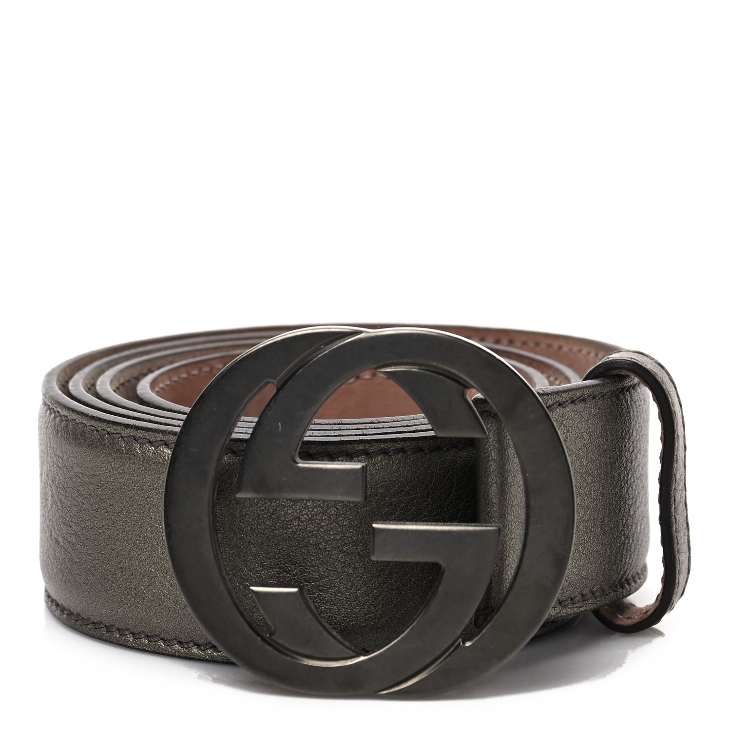 Gucci Metallic Calfskin Interlocking G 40mm Belt 100 40 Pewter 1 of 6