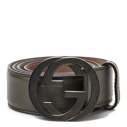 Gucci Metallic Calfskin Interlocking G 40mm Belt 100 40 Pewter 1 of 6