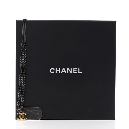 Chanel Ruthenium ID Dog Tag Charm Necklace Silver Gold 4 of 4