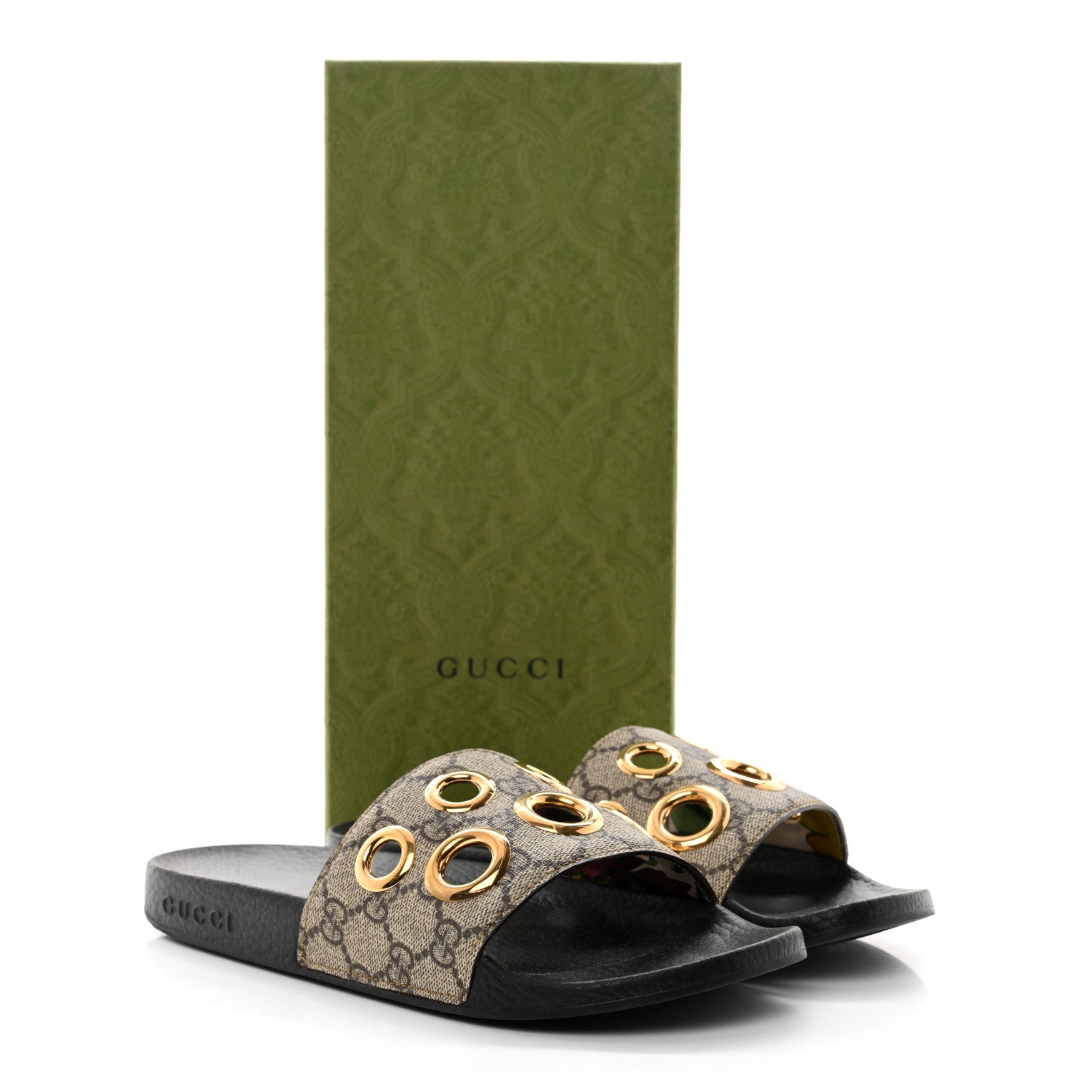 Gucci GG Supreme Monogram Slide Sandals 38 Beige 9 of 9