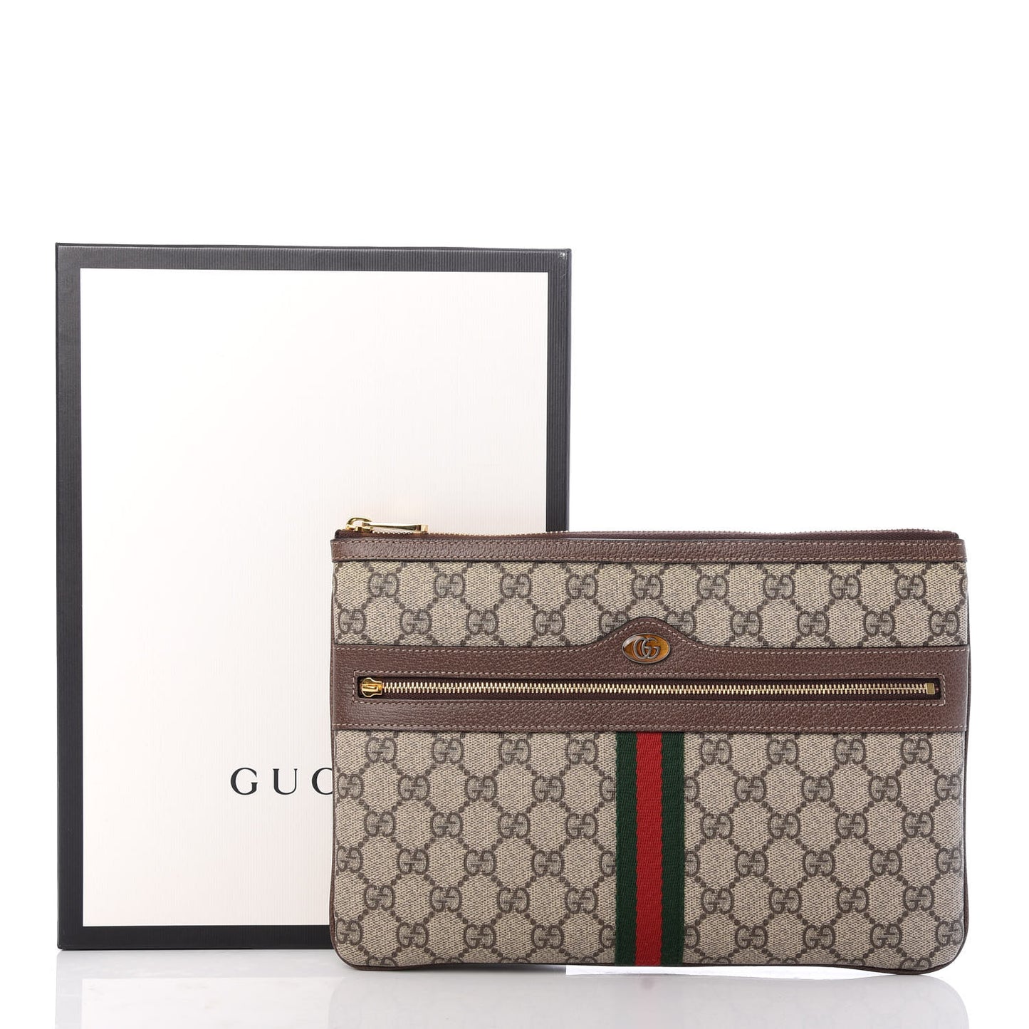GG Supreme Monogram Large Ophidia Pouch Clutch Brown