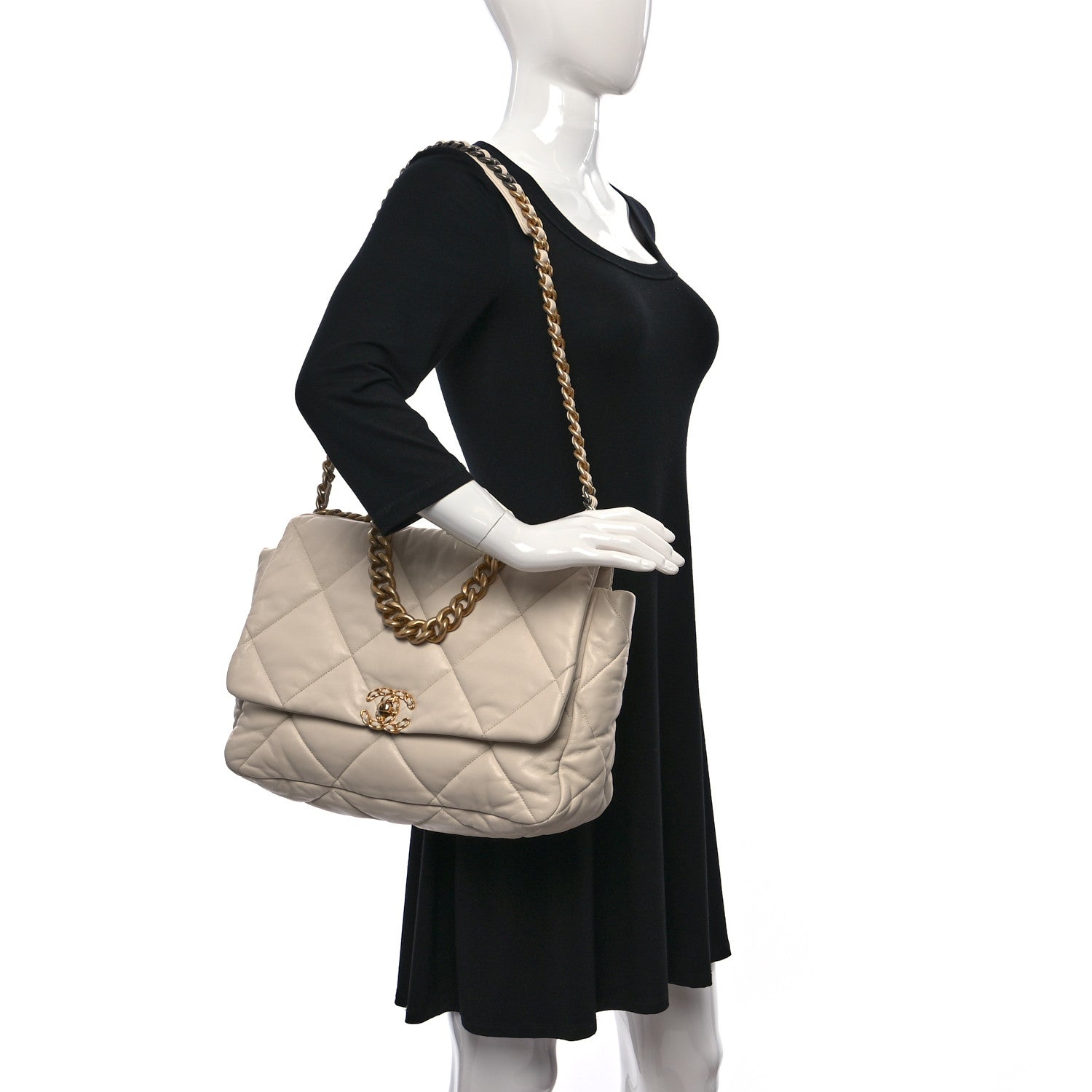 Chanel Lambskin Quilted Maxi Chanel 19 Flap Ivory 2 of 9
