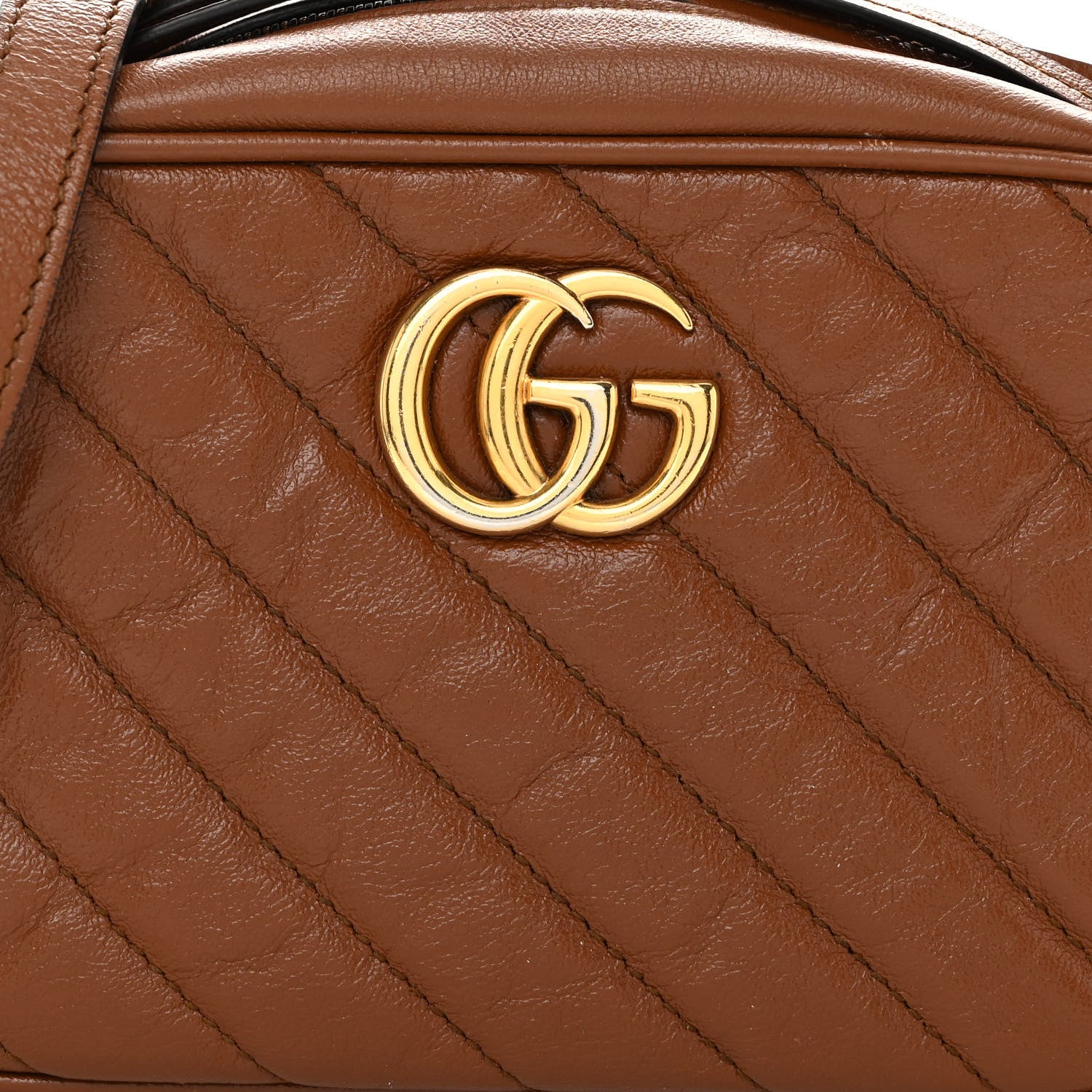 Gucci Glazed Calfskin Matelasse Diagonal Mini GG Marmont Chain Shoulder Bag Cuir 9 of 12