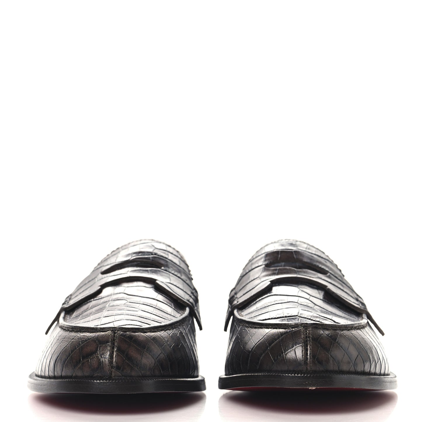 Calfskin Crocodile Embossed Mens No Penny Flat Loafers 42.5 Expresso