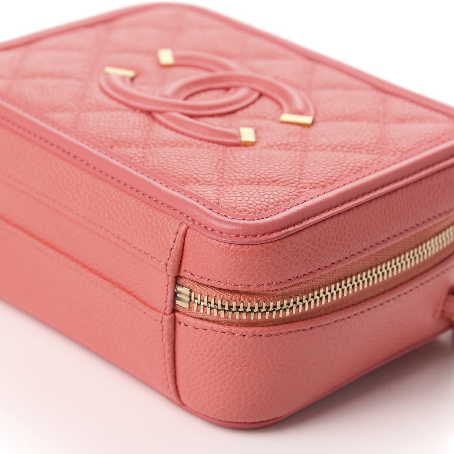 Caviar Quilted Small CC Filigree Vanity Case Coral