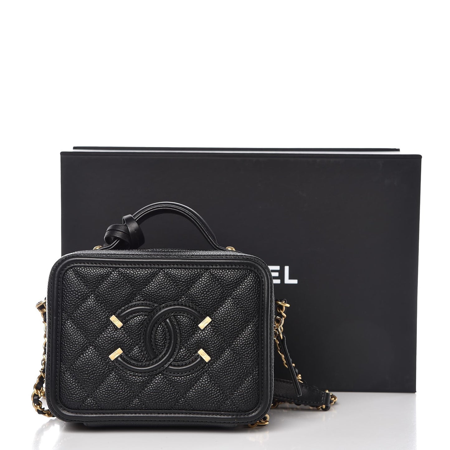 Caviar Quilted Small CC Filigree Vanity Case Black