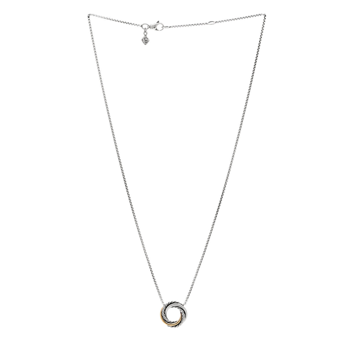 David Yurman Sterling Silver 18K Yellow Gold 14.5mm Crossover Pendant Necklace 3 of 4