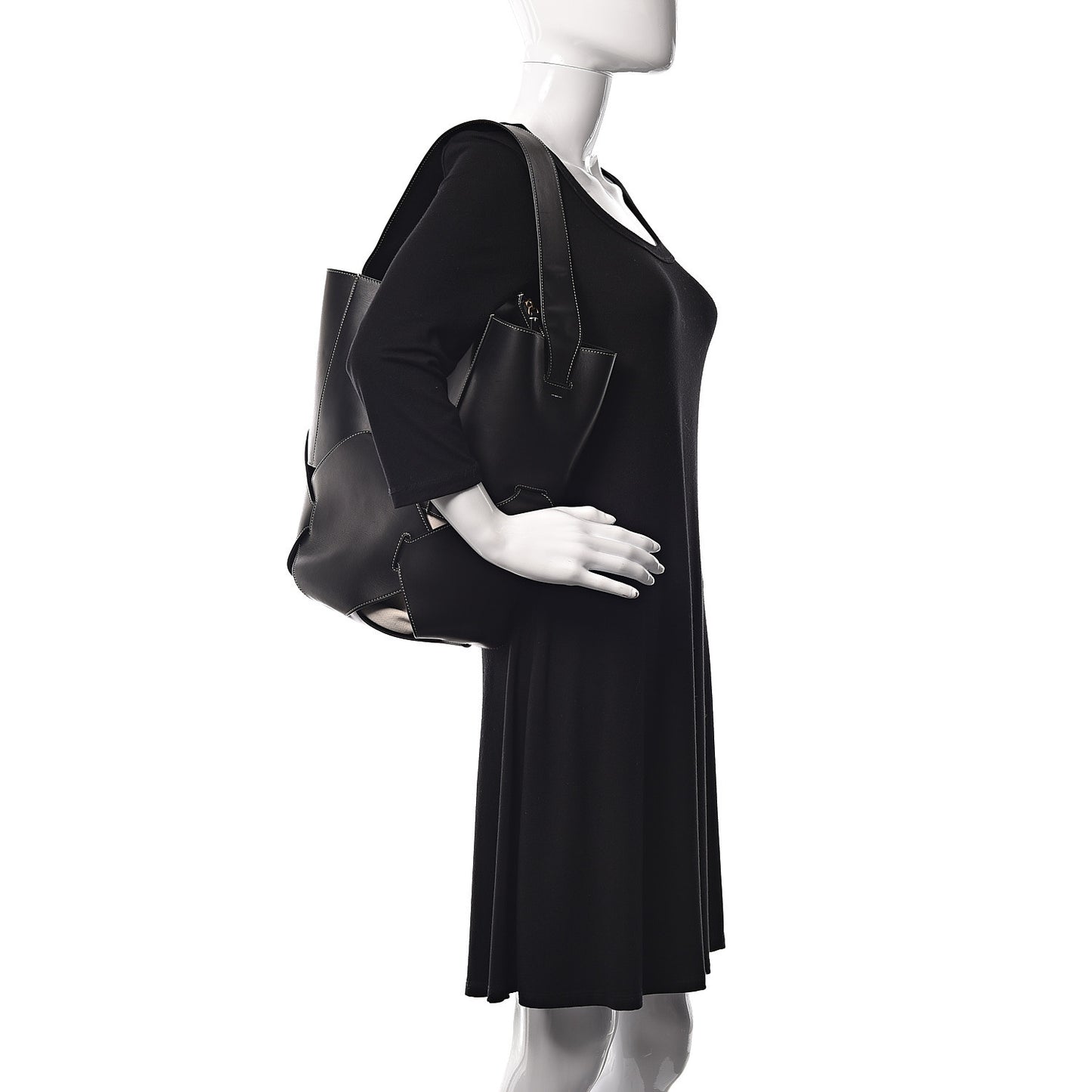 Natural Calfskin Large Holdall Shoulder Bag Black