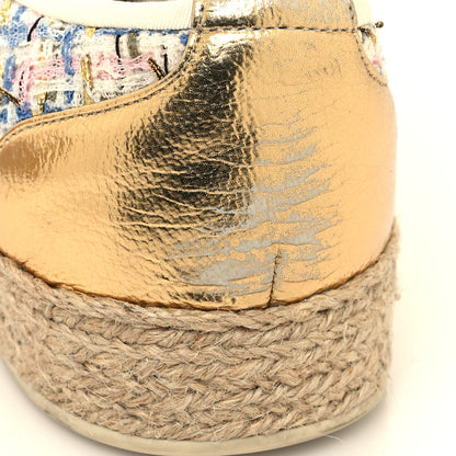 Chanel Tweed Laminated Lambskin Lace Up Espadrilles 39 Pink Blue Gold White 9 of 9