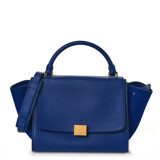 Drummed Calfskin Suede Small Trapeze Indigo
