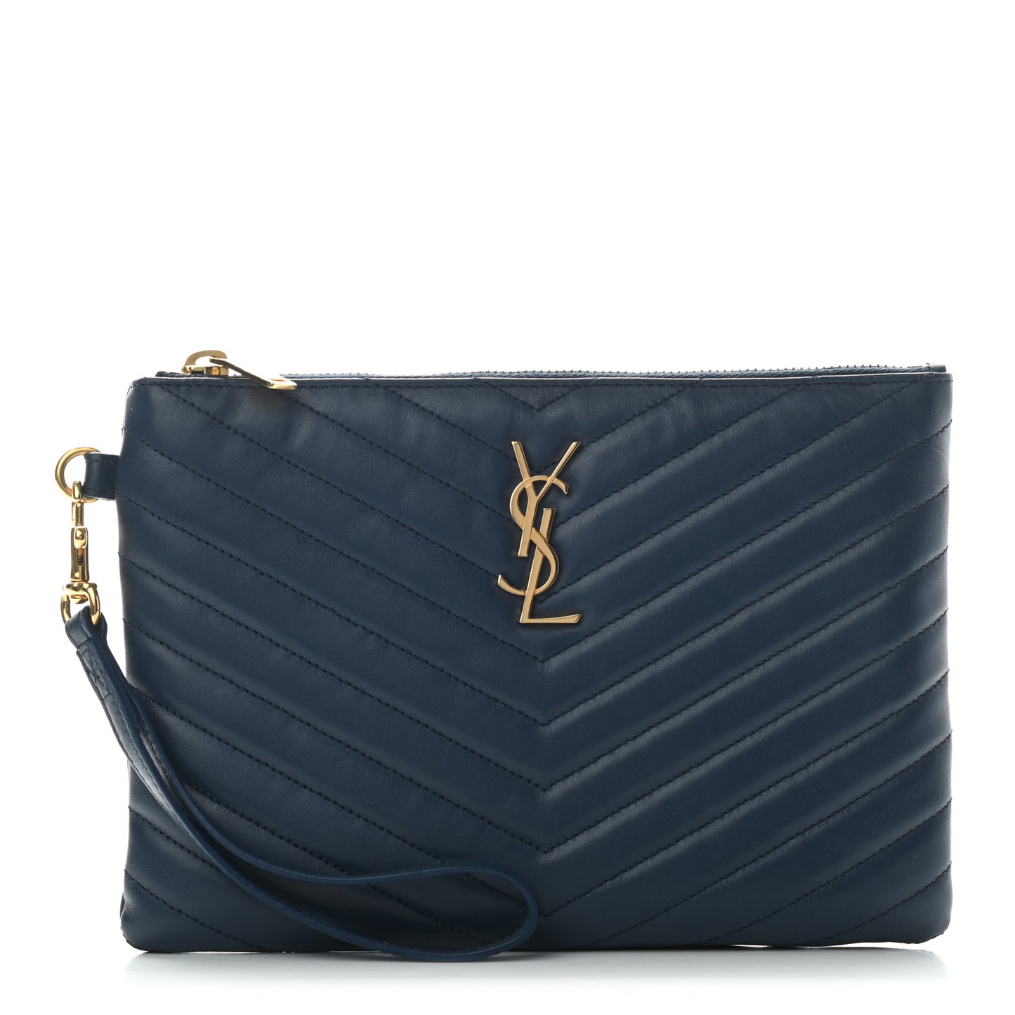 Calfskin Matelasse Chevron Monogram A5 Wristlet Blue