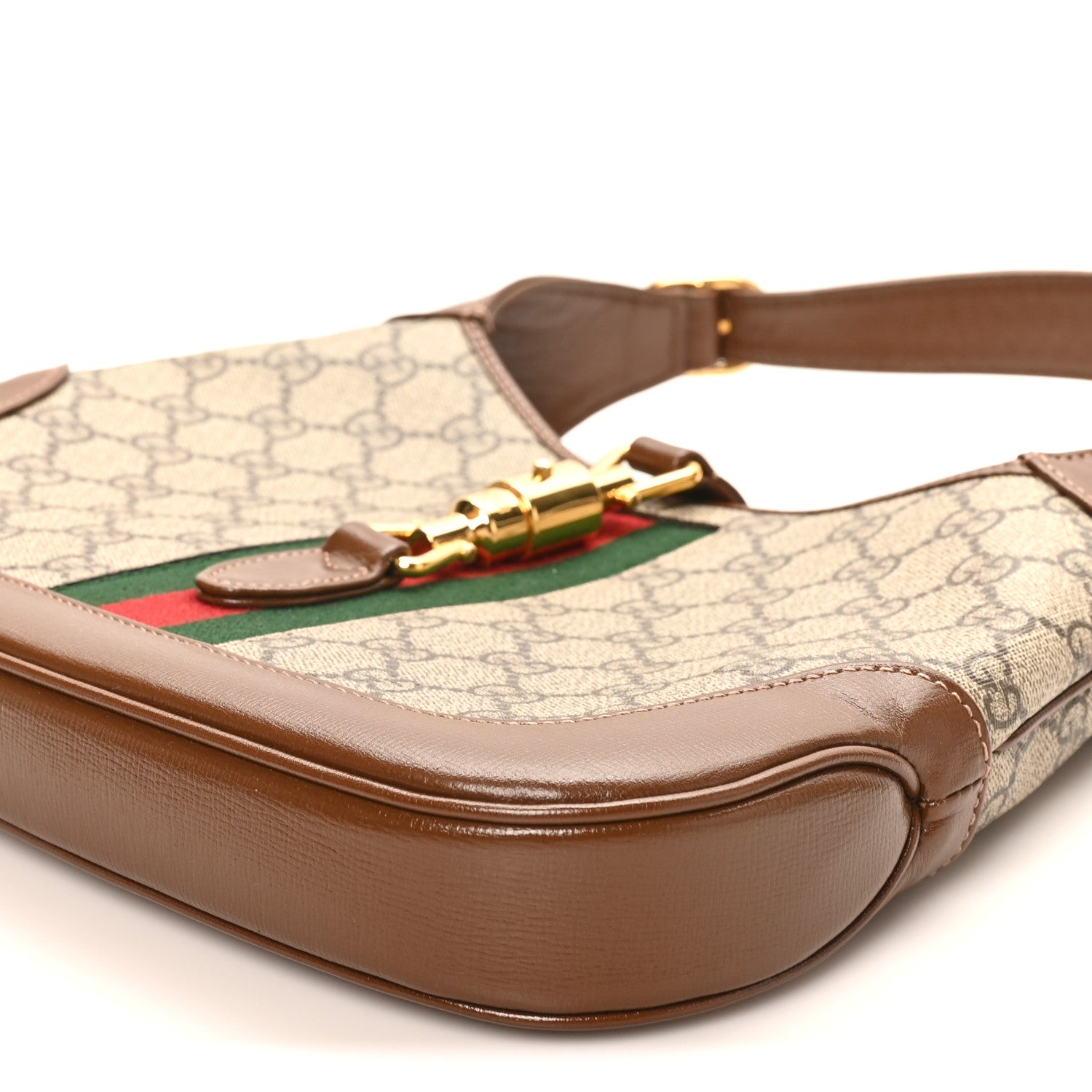 Gucci GG Supreme Monogram Azalea Calfskin Web Small Jackie 1961 Hobo Beige Ebony Brown Sugar 10 of 10