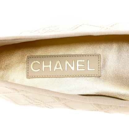 Chanel Lambskin Patent Double Stitched CC Cap Toe Ballerina Flats 39 Ivory Black 7 of 9