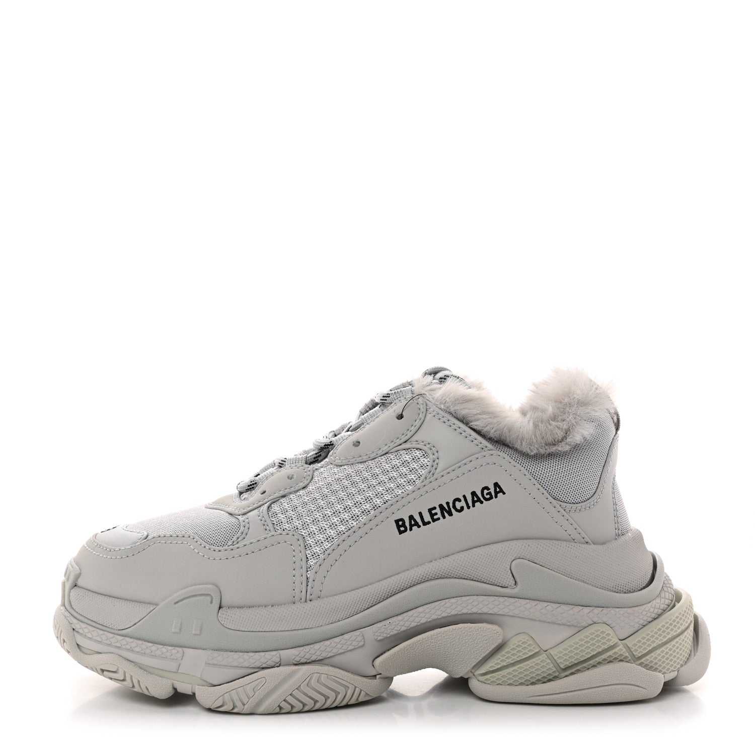 Balenciaga Fabric Mesh Faux Fur Triple S Sneakers 39 Grey 1 of 9