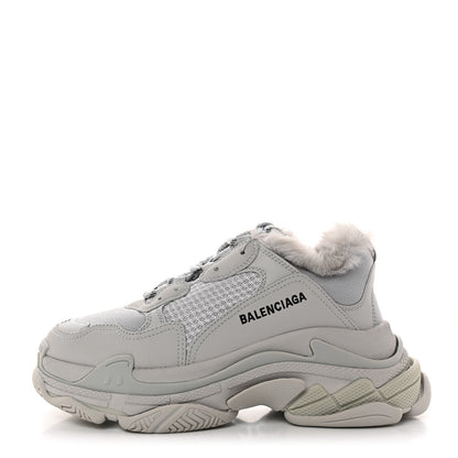 Balenciaga Fabric Mesh Faux Fur Triple S Sneakers 39 Grey 1 of 9
