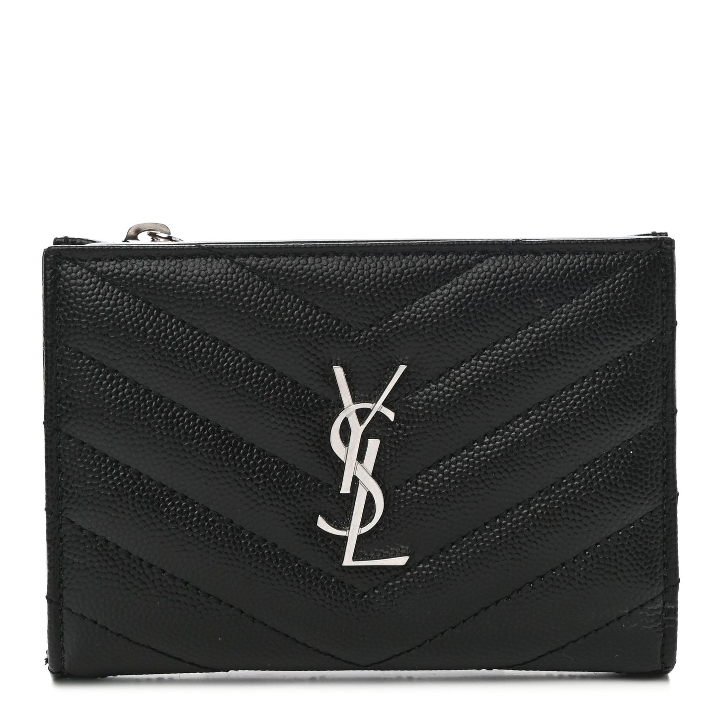 Grain De Poudre Matelasse Chevron Monogram Zipped Two-Part Wallet Black