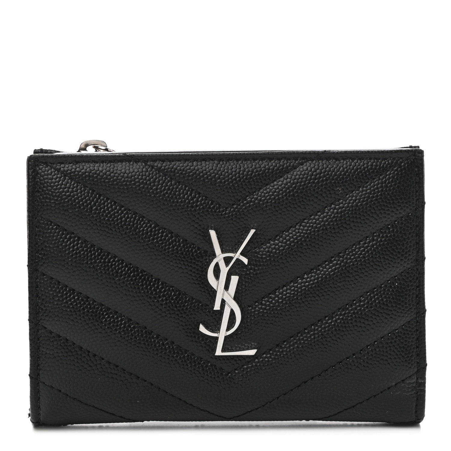 Saint Laurent Grain De Poudre Matelasse Chevron Monogram Zipped Two-Part Wallet Black 1 of 9