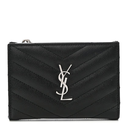 Saint Laurent Grain De Poudre Matelasse Chevron Monogram Zipped Two-Part Wallet Black 1 of 9
