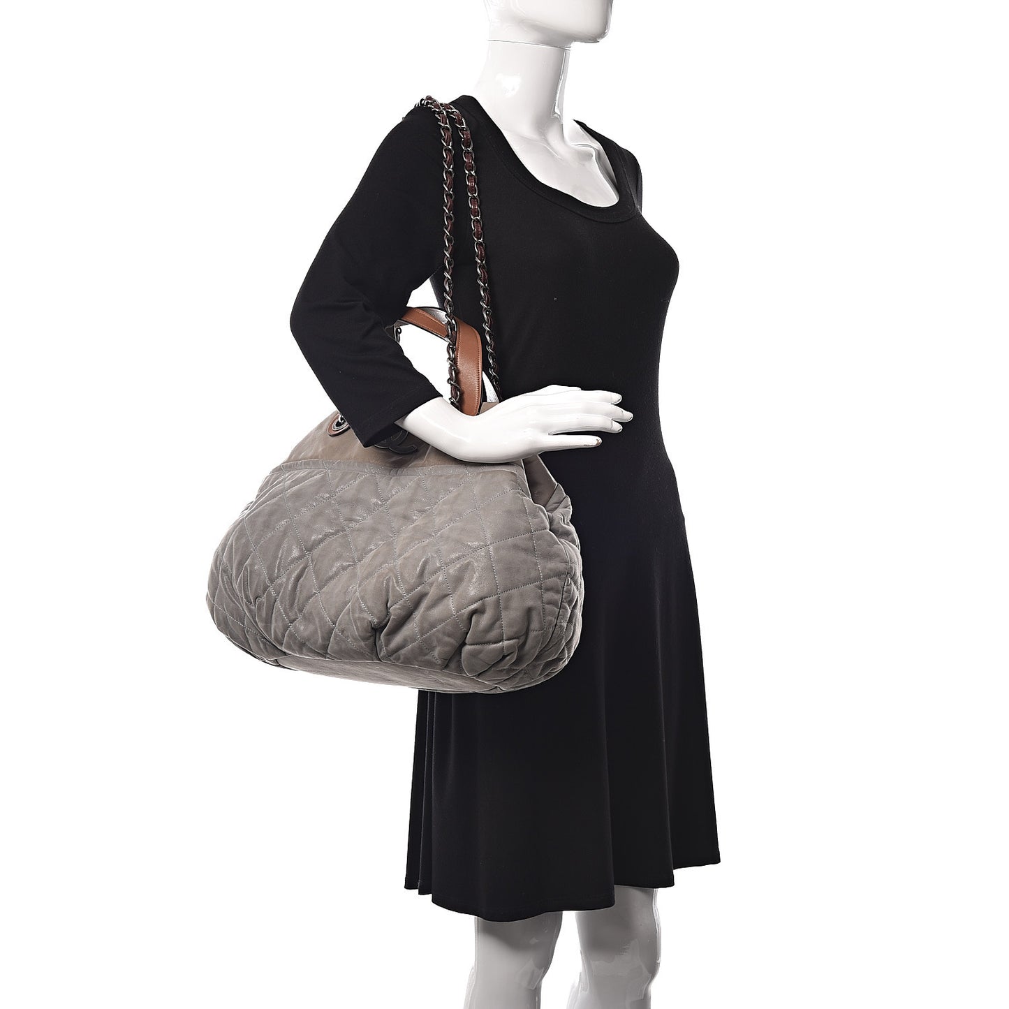 Iridescent Calfskin Quilted Large In The Mix Tote Grey