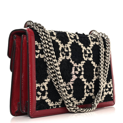 Gucci Tweed GG Monogram Small Dionysus Shoulder Bag Black White Romantic Cherry 3 of 13