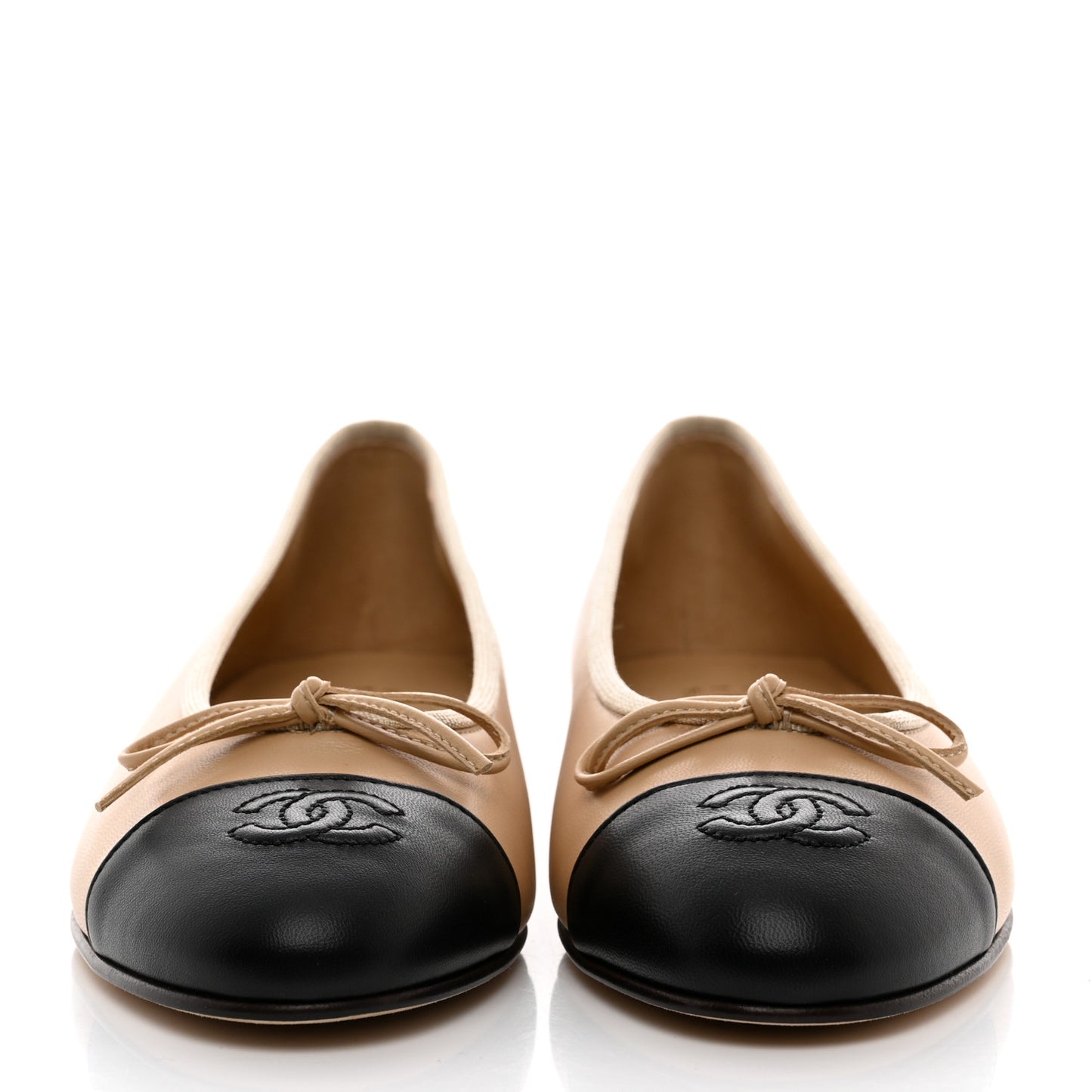 Lambskin Cap Toe CC Ballerina Flats 37.5 Beige Black