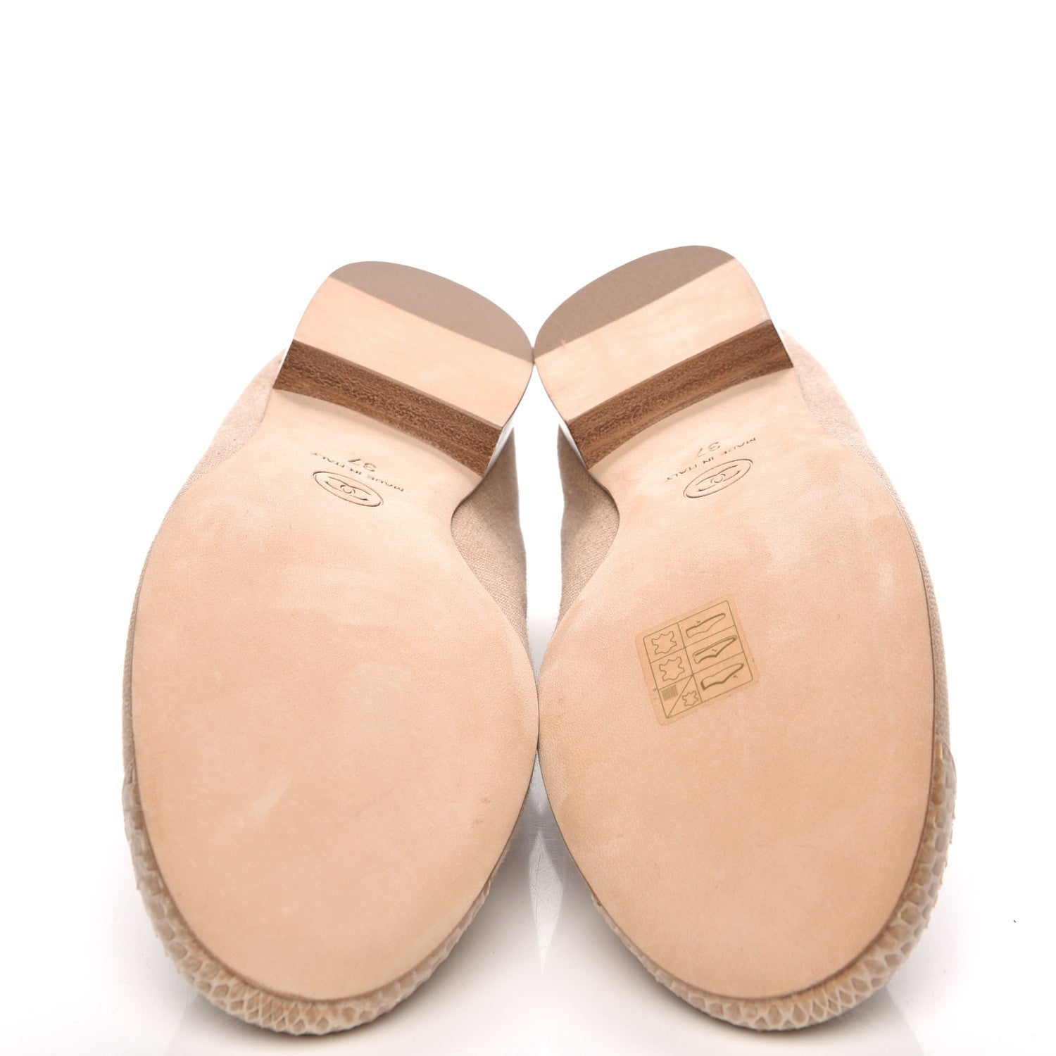 Chanel Toile Snakeskin Cap Toe CC Ballerina Flats 37 Dark Beige 7 of 7
