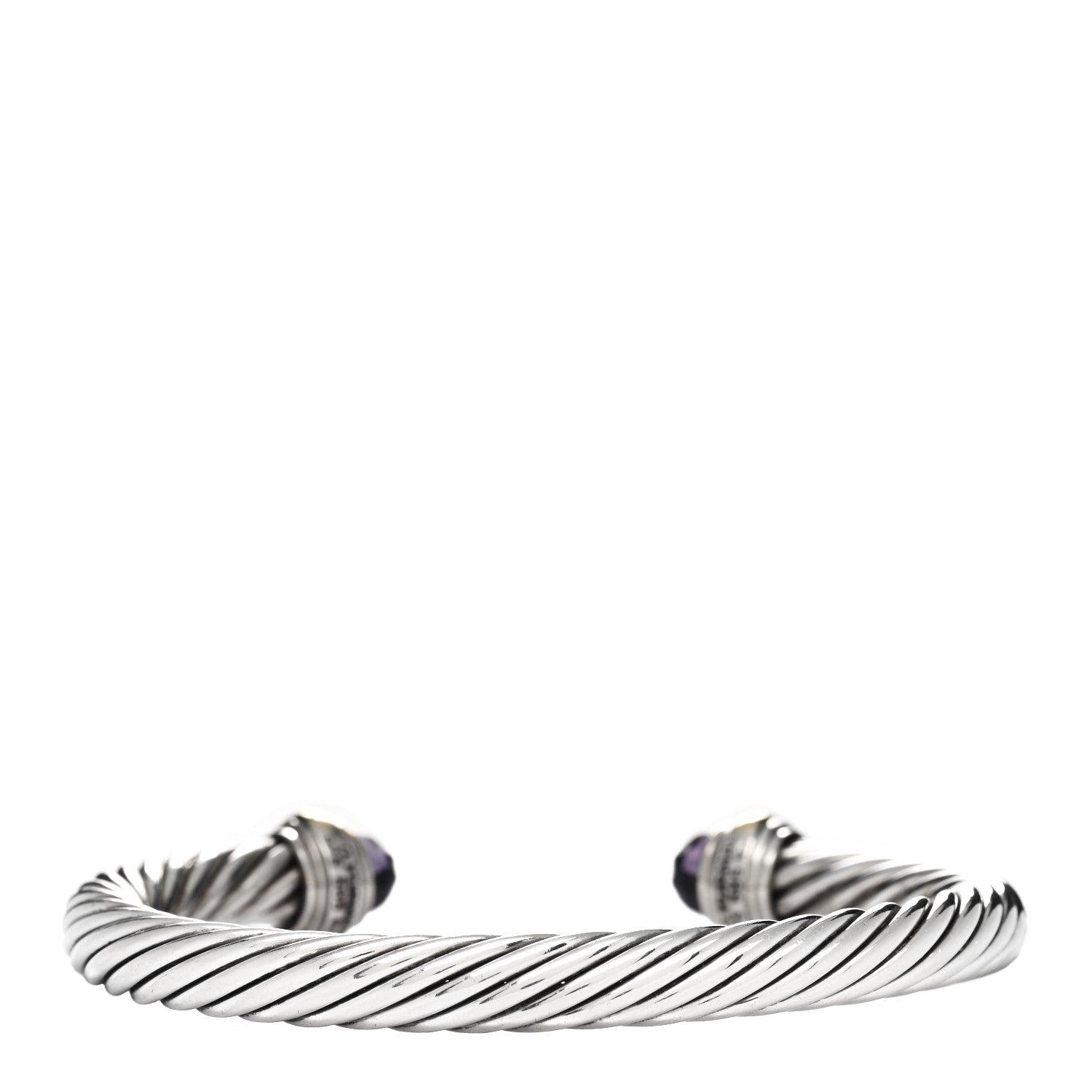 David Yurman Sterling Silver 14K Yellow Gold Amethyst 7mm Cable Classics Bracelet 2 of 3