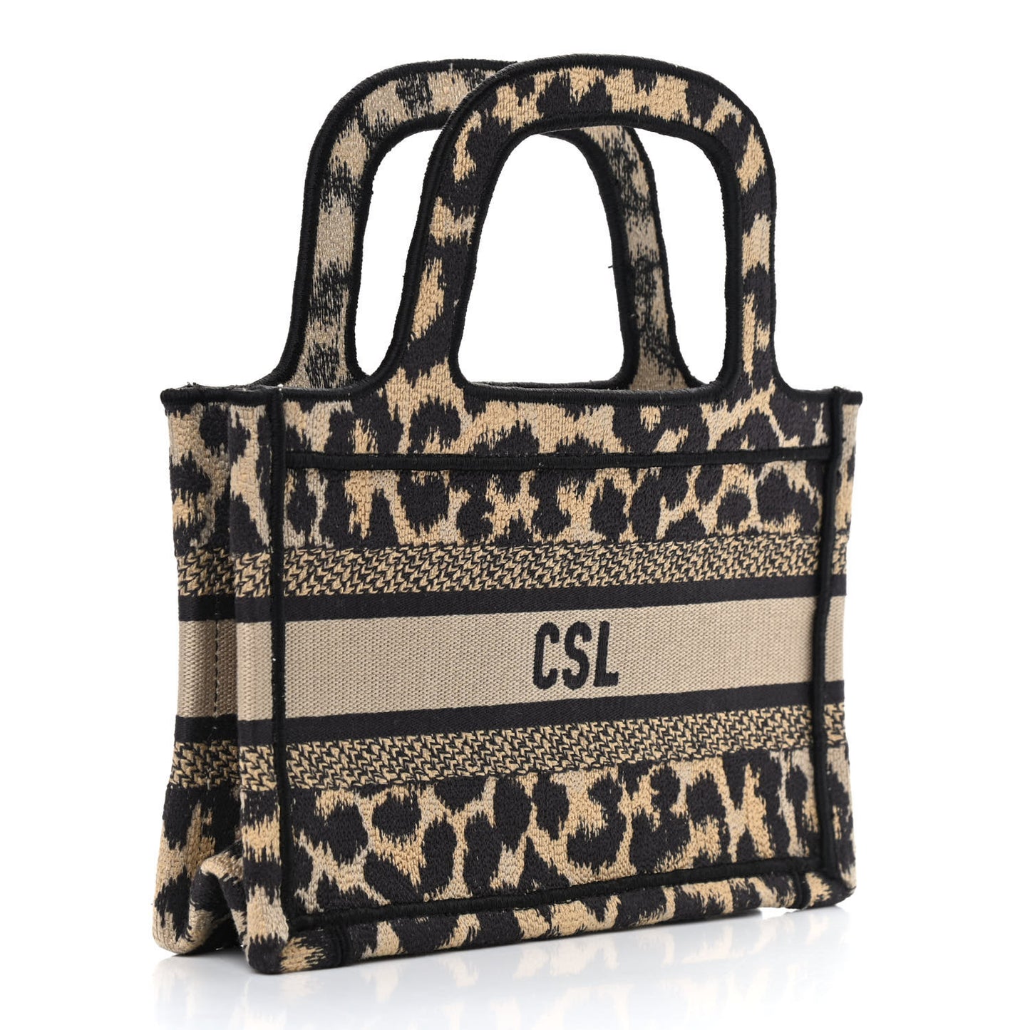 Canvas Mizza Embroidered Mini Leopard Book Tote Beige