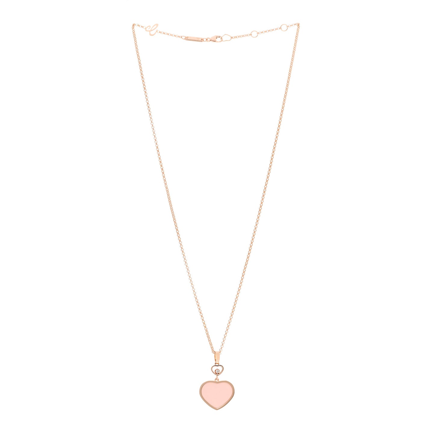 18K Rose Gold Diamond Pink Stone Happy Hearts Pendant Necklace