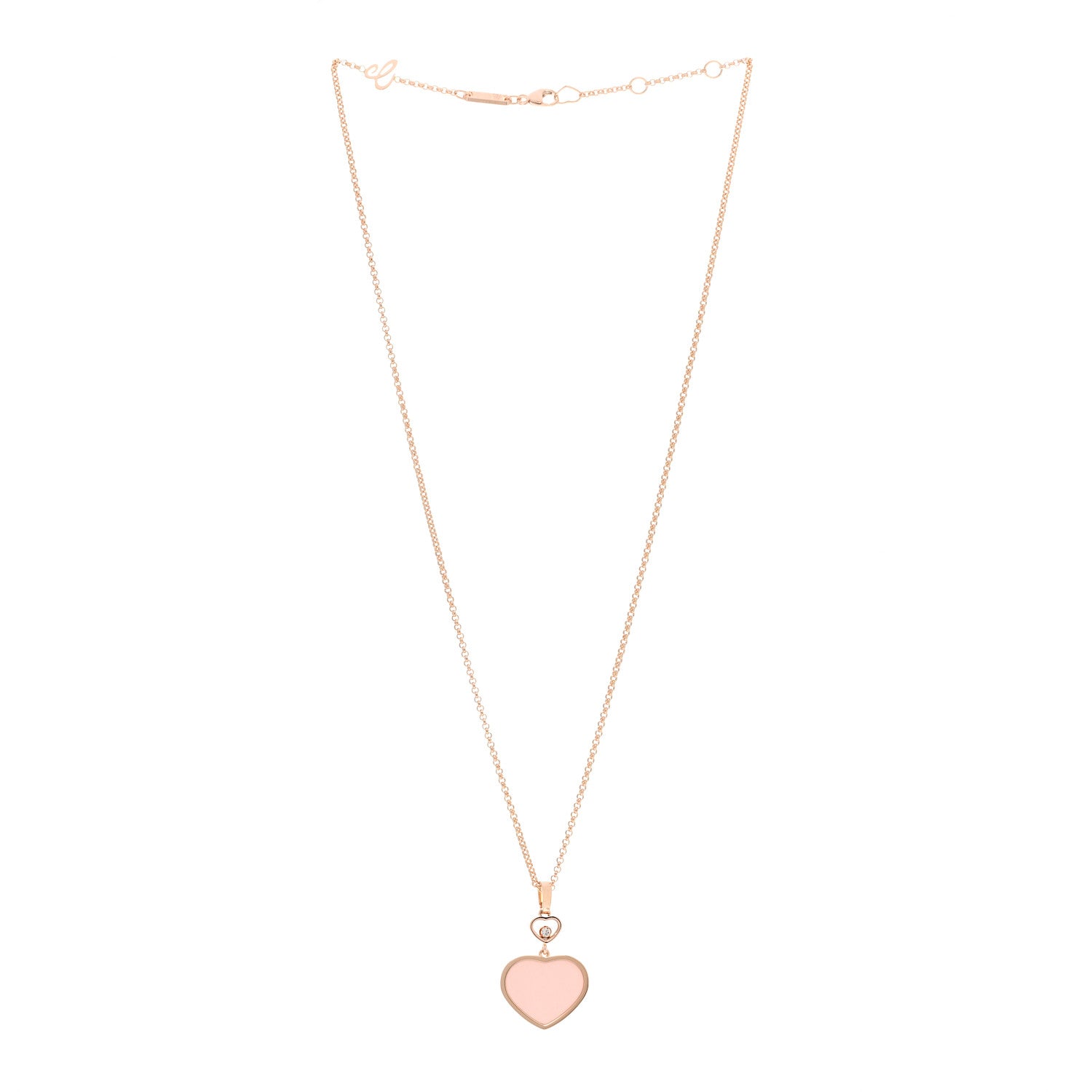 Chopard 18K Rose Gold Diamond Pink Stone Happy Hearts Pendant Necklace 3 of 4