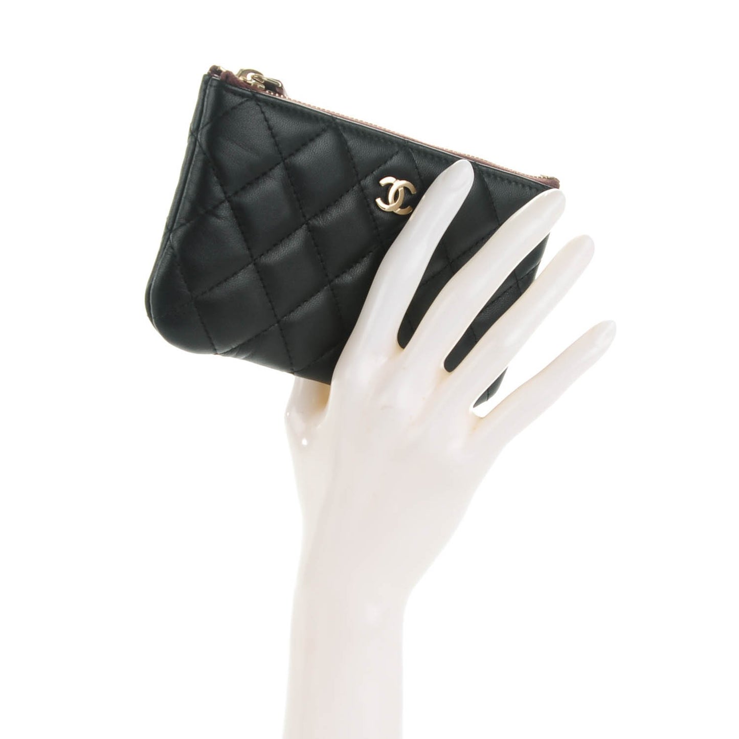 Lambskin Quilted Small Cosmetic Case Black