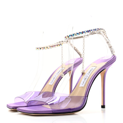 Jimmy Choo Satin PVC Crystal Saeda 100 Sandals 40 Wisteria 3 of 12