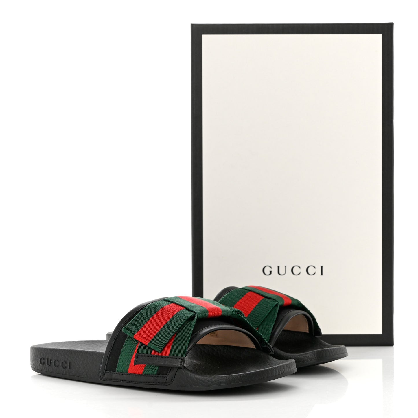 Satin Web Bow Slide Sandals 37 Black