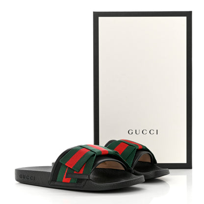 Gucci Satin Web Bow Slide Sandals 37 Black 8 of 8