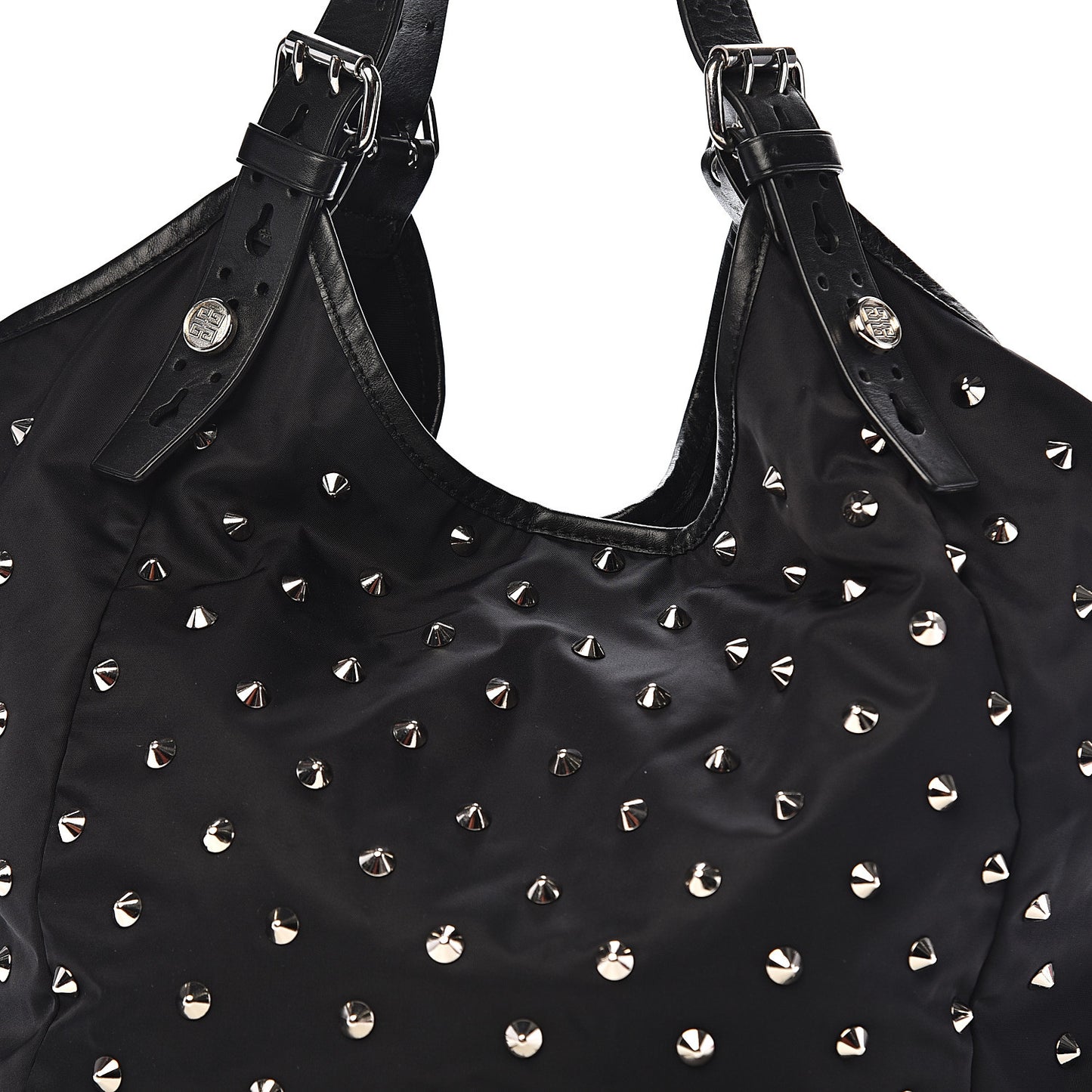 Nylon Studded Shoulder Bag Black