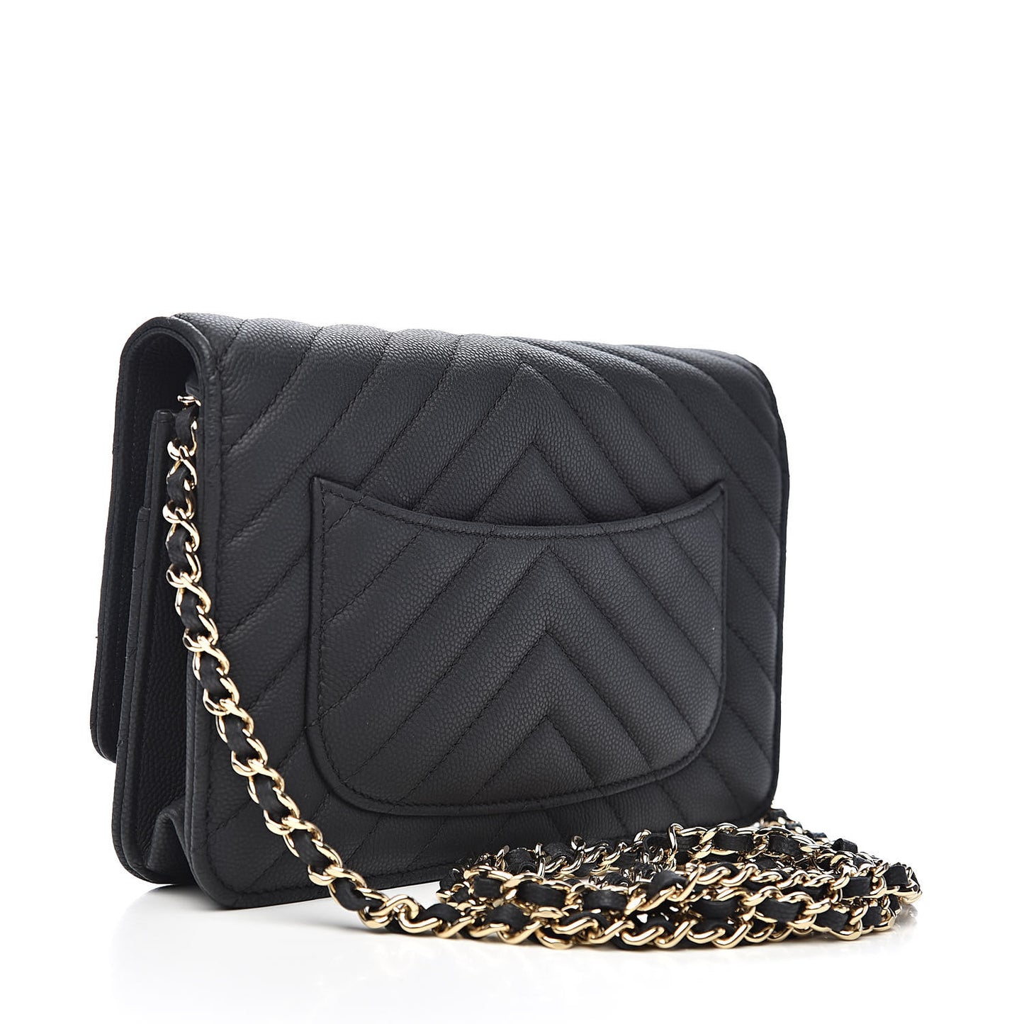 Caviar Chevron Quilted Wallet On Chain WOC Black