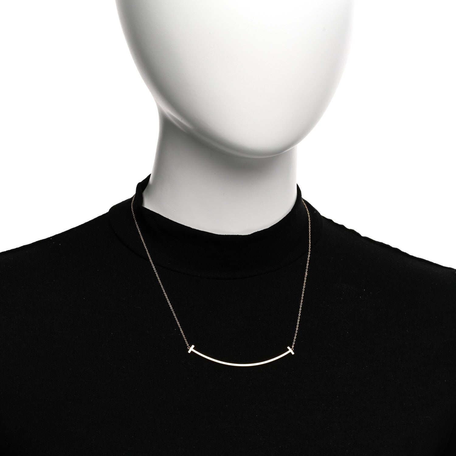 Tiffany 18K Yellow Gold Large T Smile Pendant Necklace 2 of 4