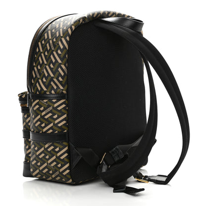 Versace Coated Canvas Calfskin La Greca Signature Backpack Black Khaki 3 of 10
