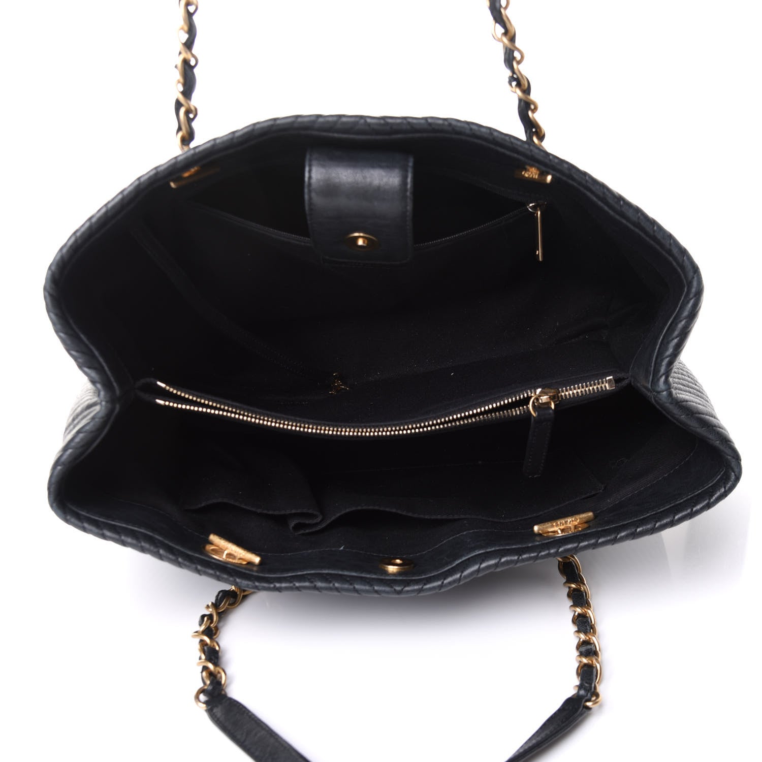 Chanel Wrinkled Lambskin Chevron Quilted Large Surpique Tote Black 4 of 9