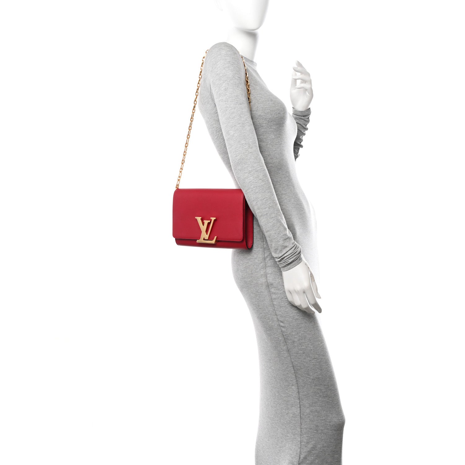 Louis Vuitton Calfskin Chain Louise MM Red 2 of 12