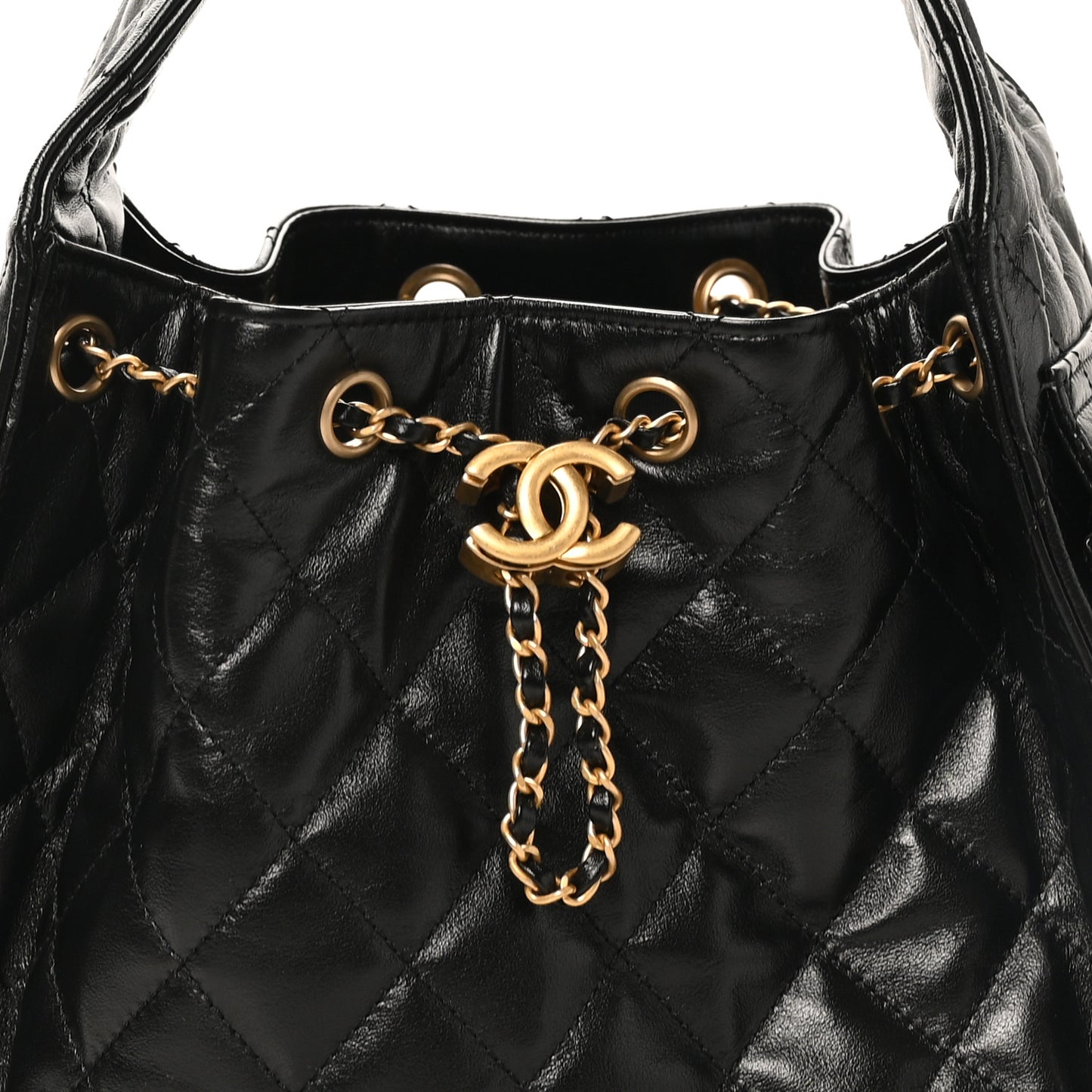Shiny Crumpled Calfskin Quilted Small Chanel 25 Handbag Black