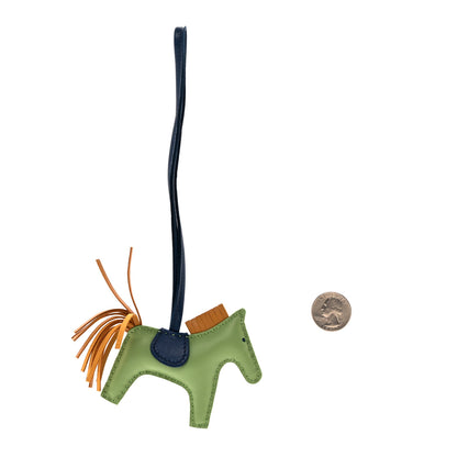 Hermes Milo Lambskin Grigri Rodeo Horse Bag Charm PM Vert Criquet Sesame Bleu De Malte 2 of 5