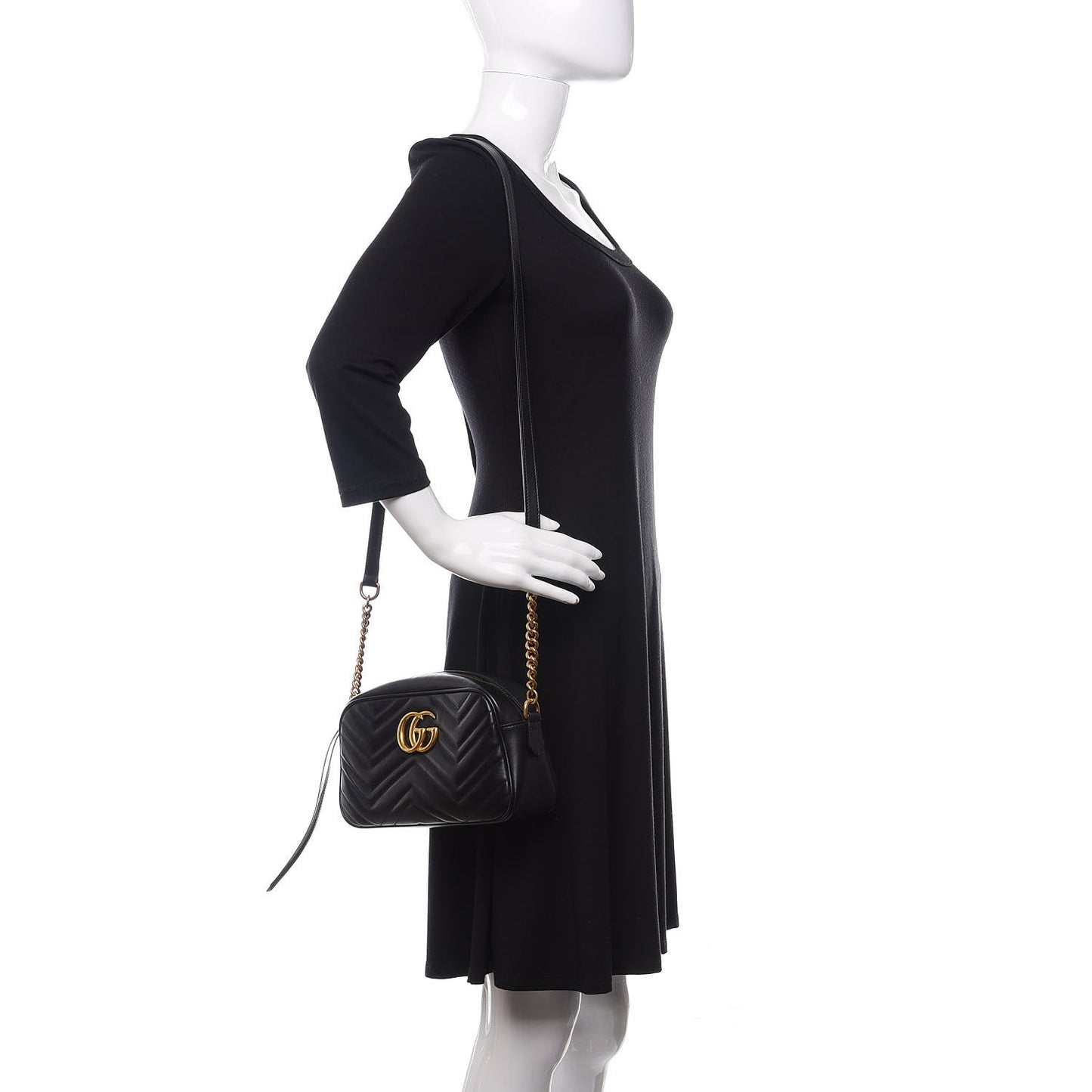 Calfskin Matelasse Small GG Marmont Chain Shoulder Bag Black